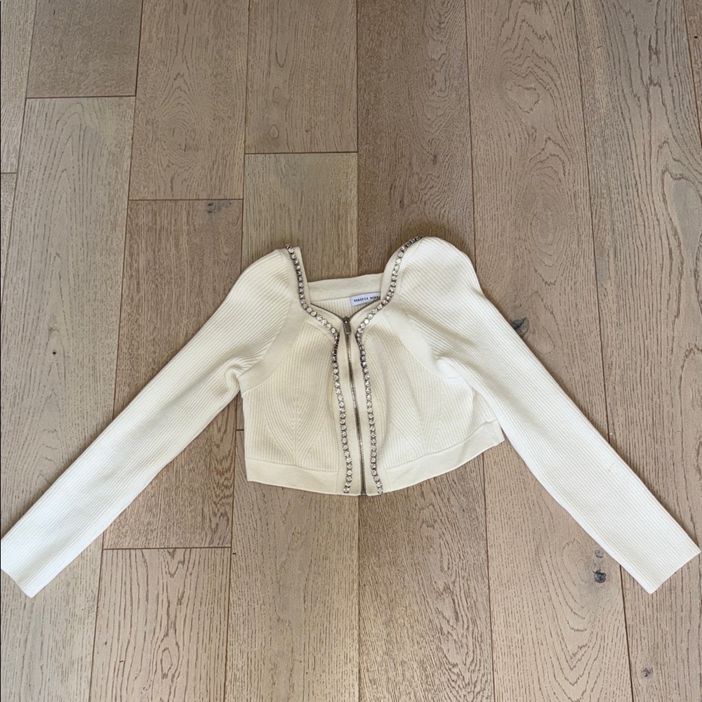 Rebecca Minkoff Cream Long Sleeve Cropped Cardigan